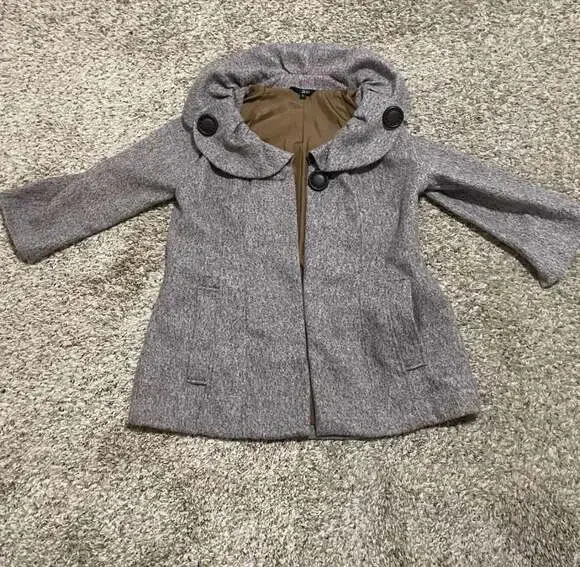 Zinc Women's Gray Tweed Swing Coat with Ruffle Collar Size Large - Picture 1 of 4
